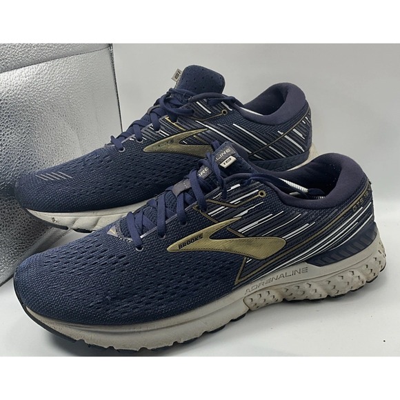 Brooks Adrenaline GTS 19 Mens Running Shoes sz 13 Wide 2E Navy Gold 1102942E439
